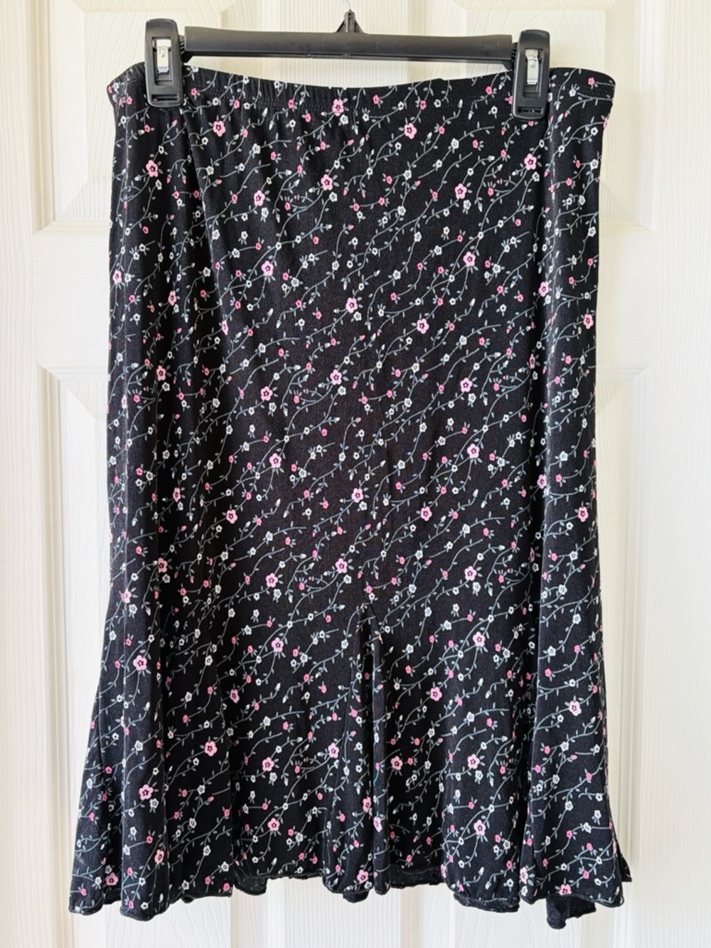 Susan Lawrence Black Midi Skirt with Pink Floral Print